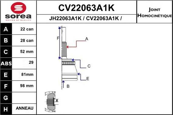 EAI CV22063A1K - Šarnīru komplekts, Piedziņas vārpsta autodraugiem.lv