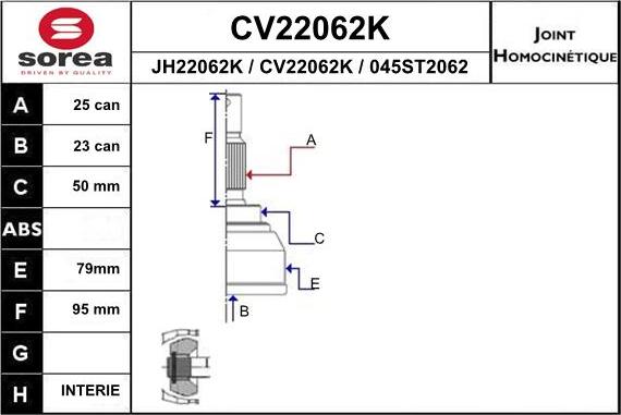 EAI CV22062K - Šarnīru komplekts, Piedziņas vārpsta autodraugiem.lv