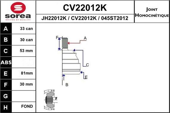 EAI CV22012K - Šarnīru komplekts, Piedziņas vārpsta autodraugiem.lv