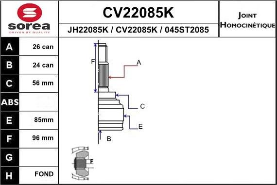 EAI CV22085K - Šarnīru komplekts, Piedziņas vārpsta autodraugiem.lv