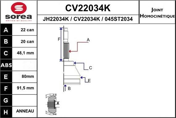 EAI CV22034K - Šarnīru komplekts, Piedziņas vārpsta autodraugiem.lv