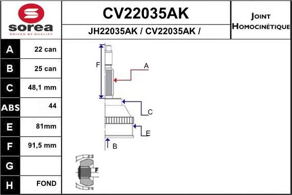EAI CV22035AK - Šarnīru komplekts, Piedziņas vārpsta autodraugiem.lv