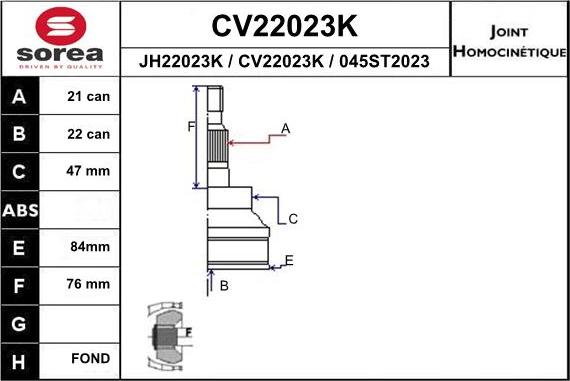 EAI CV22023K - Šarnīru komplekts, Piedziņas vārpsta autodraugiem.lv