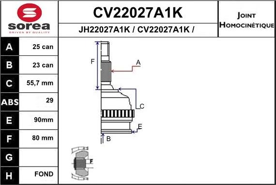 EAI CV22027A1K - Šarnīru komplekts, Piedziņas vārpsta autodraugiem.lv