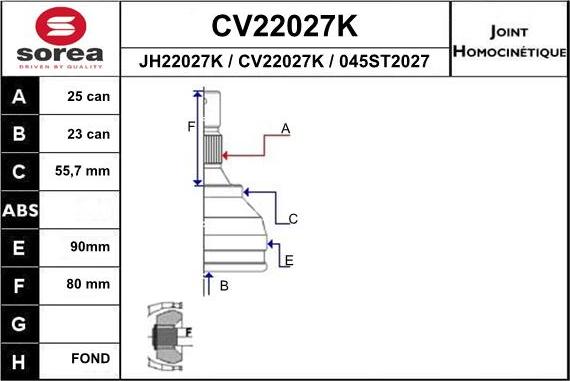 EAI CV22027K - Šarnīru komplekts, Piedziņas vārpsta autodraugiem.lv