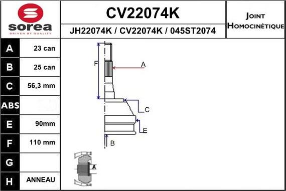 EAI CV22074K - Šarnīru komplekts, Piedziņas vārpsta autodraugiem.lv