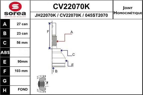 EAI CV22070K - Šarnīru komplekts, Piedziņas vārpsta autodraugiem.lv