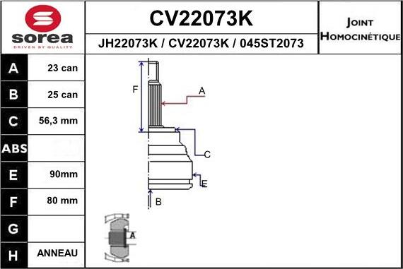 EAI CV22073K - Šarnīru komplekts, Piedziņas vārpsta autodraugiem.lv