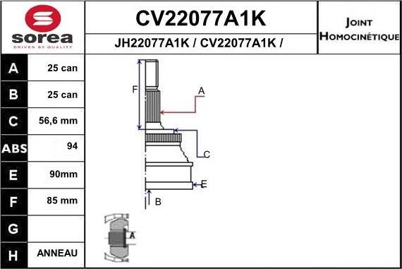 EAI CV22077A1K - Šarnīru komplekts, Piedziņas vārpsta autodraugiem.lv