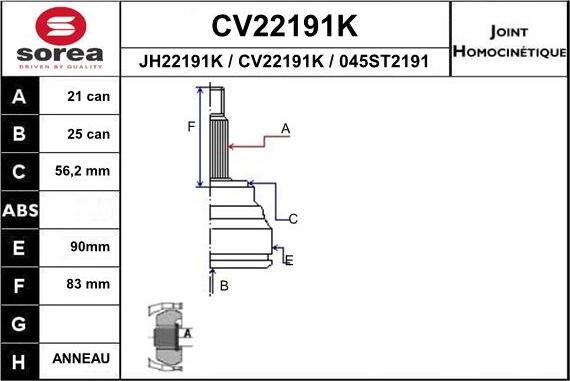 EAI CV22191K - Šarnīru komplekts, Piedziņas vārpsta autodraugiem.lv