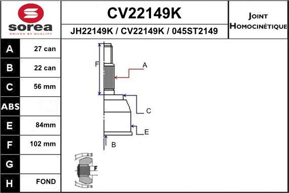 EAI CV22149K - Šarnīru komplekts, Piedziņas vārpsta autodraugiem.lv