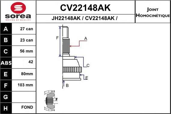 EAI CV22148AK - Šarnīru komplekts, Piedziņas vārpsta autodraugiem.lv