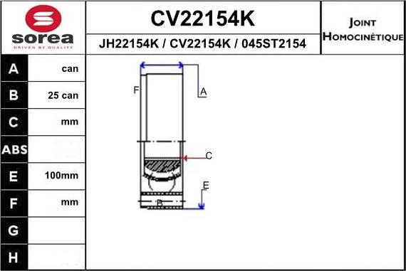 EAI CV22154K - Šarnīru komplekts, Piedziņas vārpsta autodraugiem.lv