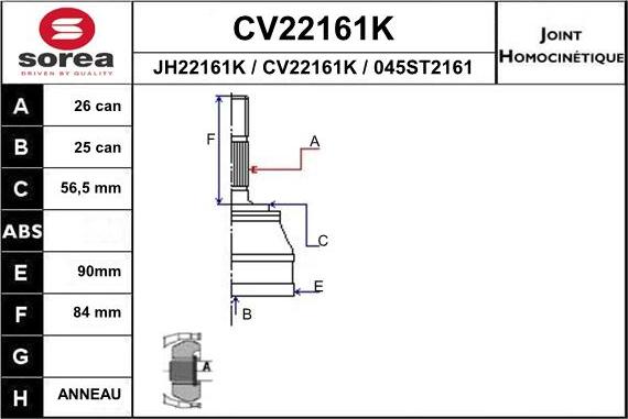 EAI CV22161K - Šarnīru komplekts, Piedziņas vārpsta autodraugiem.lv