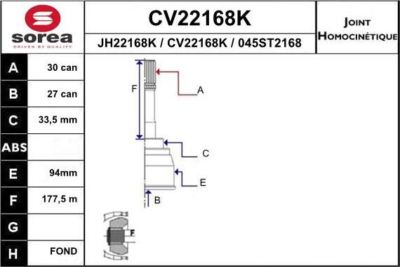 EAI CV22168K - Šarnīru komplekts, Piedziņas vārpsta autodraugiem.lv