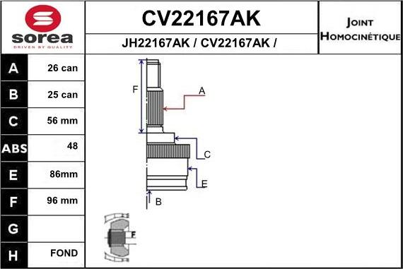 EAI CV22167AK - Šarnīru komplekts, Piedziņas vārpsta autodraugiem.lv