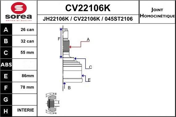 EAI CV22106K - Šarnīru komplekts, Piedziņas vārpsta autodraugiem.lv