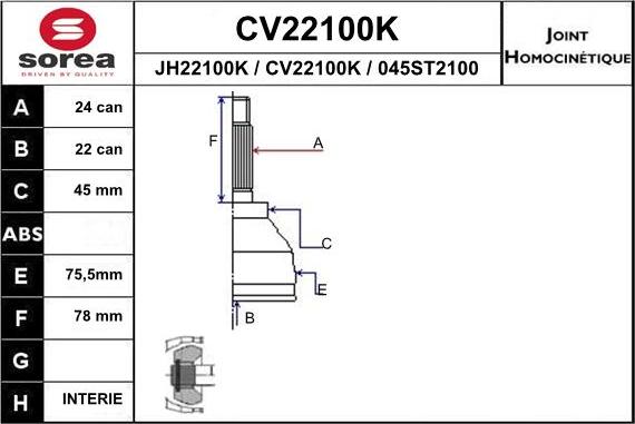 EAI CV22100K - Šarnīru komplekts, Piedziņas vārpsta autodraugiem.lv