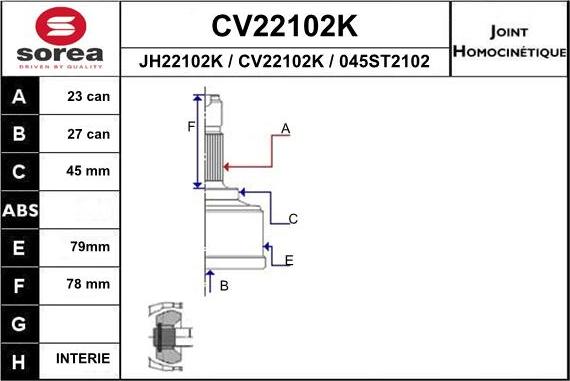 EAI CV22102K - Šarnīru komplekts, Piedziņas vārpsta autodraugiem.lv