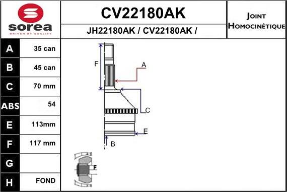 EAI CV22180AK - Šarnīru komplekts, Piedziņas vārpsta autodraugiem.lv