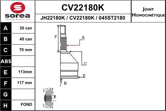 EAI CV22180K - Šarnīru komplekts, Piedziņas vārpsta autodraugiem.lv