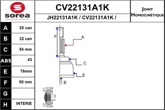 EAI CV22131A1K - Šarnīru komplekts, Piedziņas vārpsta autodraugiem.lv