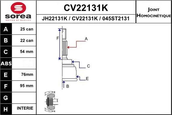 EAI CV22131K - Šarnīru komplekts, Piedziņas vārpsta autodraugiem.lv