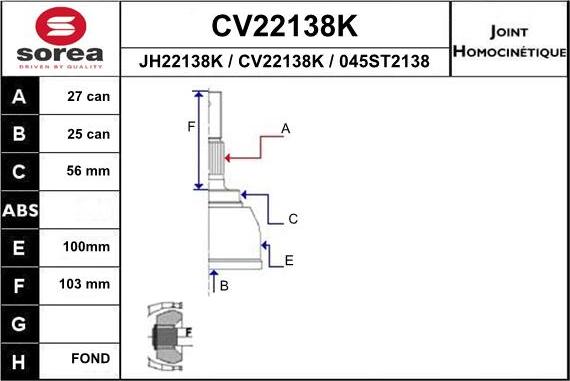 EAI CV22138K - Šarnīru komplekts, Piedziņas vārpsta autodraugiem.lv
