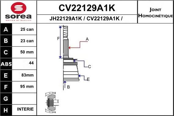 EAI CV22129A1K - Šarnīru komplekts, Piedziņas vārpsta autodraugiem.lv