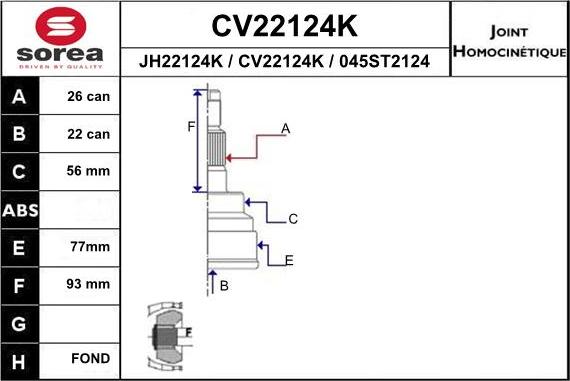 EAI CV22124K - Šarnīru komplekts, Piedziņas vārpsta autodraugiem.lv