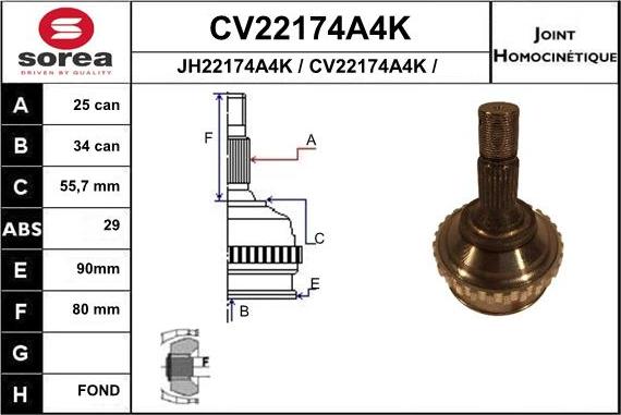 EAI CV22174A4K - Šarnīru komplekts, Piedziņas vārpsta autodraugiem.lv