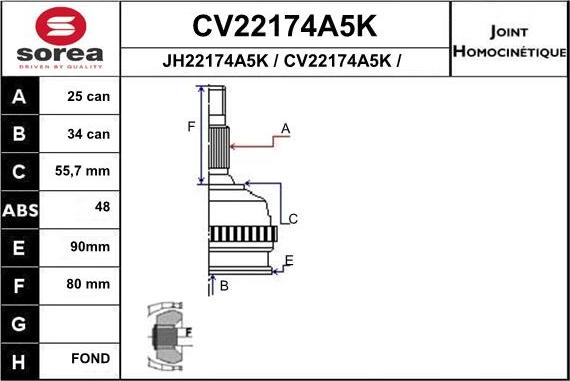 EAI CV22174A5K - Šarnīru komplekts, Piedziņas vārpsta autodraugiem.lv