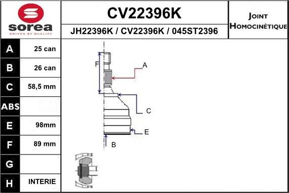 EAI CV22396K - Šarnīru komplekts, Piedziņas vārpsta autodraugiem.lv