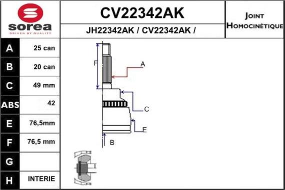 EAI CV22342AK - Šarnīru komplekts, Piedziņas vārpsta autodraugiem.lv
