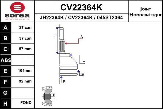 EAI CV22364K - Šarnīru komplekts, Piedziņas vārpsta autodraugiem.lv