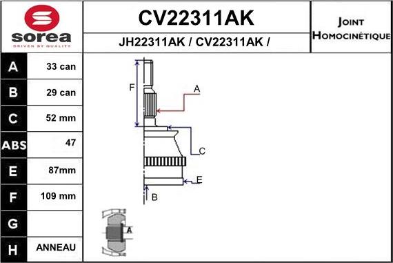 EAI CV22311AK - Šarnīru komplekts, Piedziņas vārpsta autodraugiem.lv