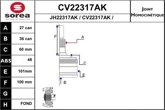 EAI CV22317AK - Šarnīru komplekts, Piedziņas vārpsta autodraugiem.lv