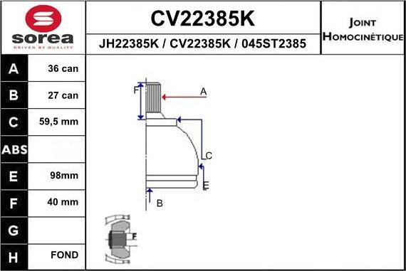 EAI CV22385K - Šarnīru komplekts, Piedziņas vārpsta autodraugiem.lv