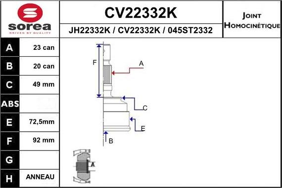 EAI CV22332K - Šarnīru komplekts, Piedziņas vārpsta autodraugiem.lv