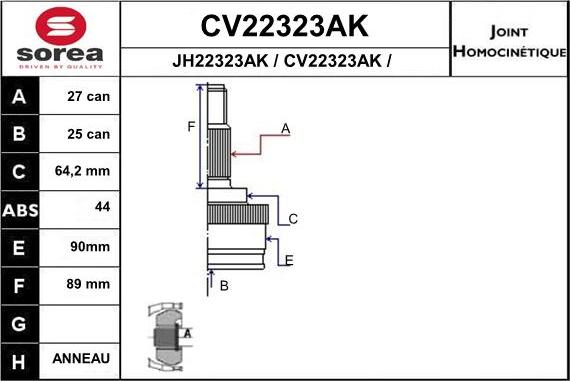 EAI CV22323AK - Šarnīru komplekts, Piedziņas vārpsta autodraugiem.lv
