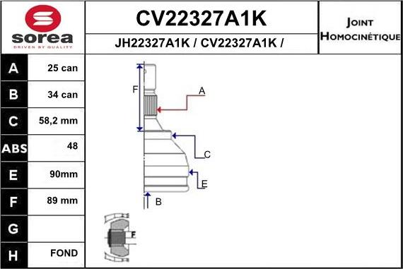 EAI CV22327A1K - Šarnīru komplekts, Piedziņas vārpsta autodraugiem.lv