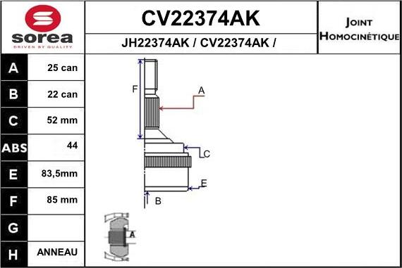EAI CV22374AK - Šarnīru komplekts, Piedziņas vārpsta autodraugiem.lv