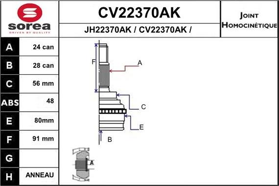 EAI CV22370AK - Šarnīru komplekts, Piedziņas vārpsta autodraugiem.lv