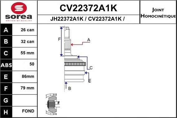 EAI CV22372A1K - Šarnīru komplekts, Piedziņas vārpsta autodraugiem.lv