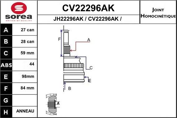 EAI CV22296AK - Šarnīru komplekts, Piedziņas vārpsta autodraugiem.lv