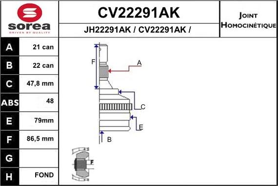 EAI CV22291AK - Šarnīru komplekts, Piedziņas vārpsta autodraugiem.lv