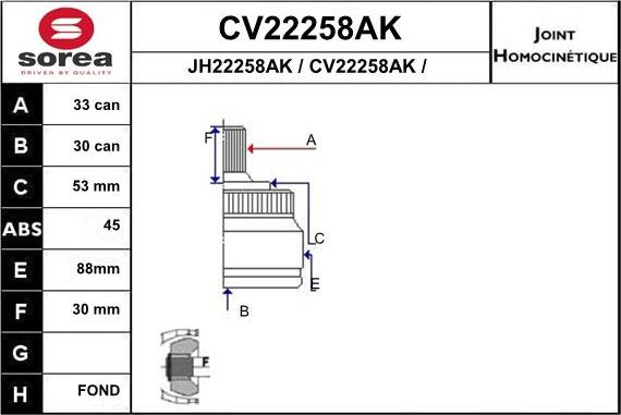 EAI CV22258AK - Šarnīru komplekts, Piedziņas vārpsta autodraugiem.lv