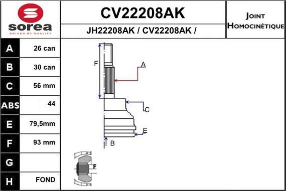 EAI CV22208AK - Šarnīru komplekts, Piedziņas vārpsta autodraugiem.lv