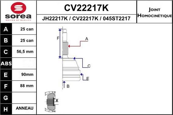 EAI CV22217K - Šarnīru komplekts, Piedziņas vārpsta autodraugiem.lv
