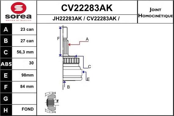 EAI CV22283AK - Šarnīru komplekts, Piedziņas vārpsta autodraugiem.lv